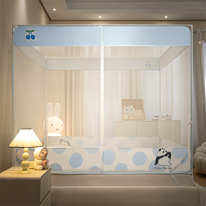 91家纺网 家纺一手货源 找家纺 2025新太阳新款坐床蚊帐 小熊猫-蓝