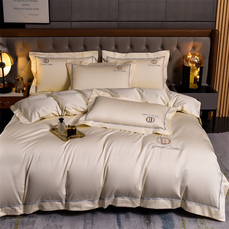 91家纺网 家纺一手货源 找家纺 瑞驰2024新款丹尼斯系列长绒棉绣花四件套 丹尼斯-牡蛎白