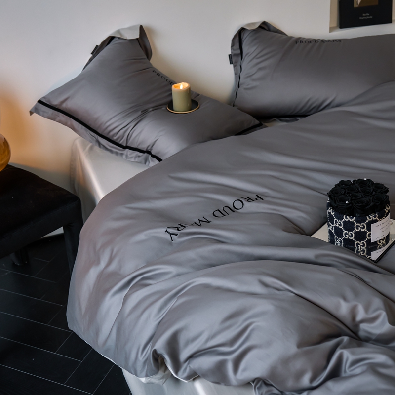 91家纺网 家纺一手货源 找家纺 60支贡缎新疆长绒棉床上四件套被罩高端轻奢简约刺绣被套全棉纯棉 珍娜-雅士灰烟墨灰