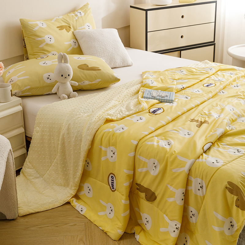 91家纺网 家纺一手货源 找家纺 绒梦里 2024新款小凉皮凉感冰豆豆夏被直播爆款夏凉被空调被 HELLO兔