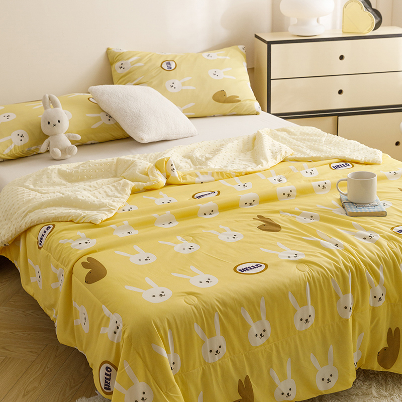 91家纺网 家纺一手货源 找家纺 绒梦里 2024新款小凉皮凉感冰豆豆夏被直播爆款夏凉被空调被 HELLO兔