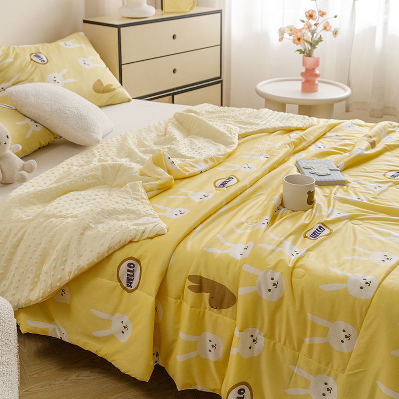 91家纺网 家纺一手货源 找家纺 绒梦里 2024新款小凉皮凉感冰豆豆夏被直播爆款夏凉被空调被 HELLO兔