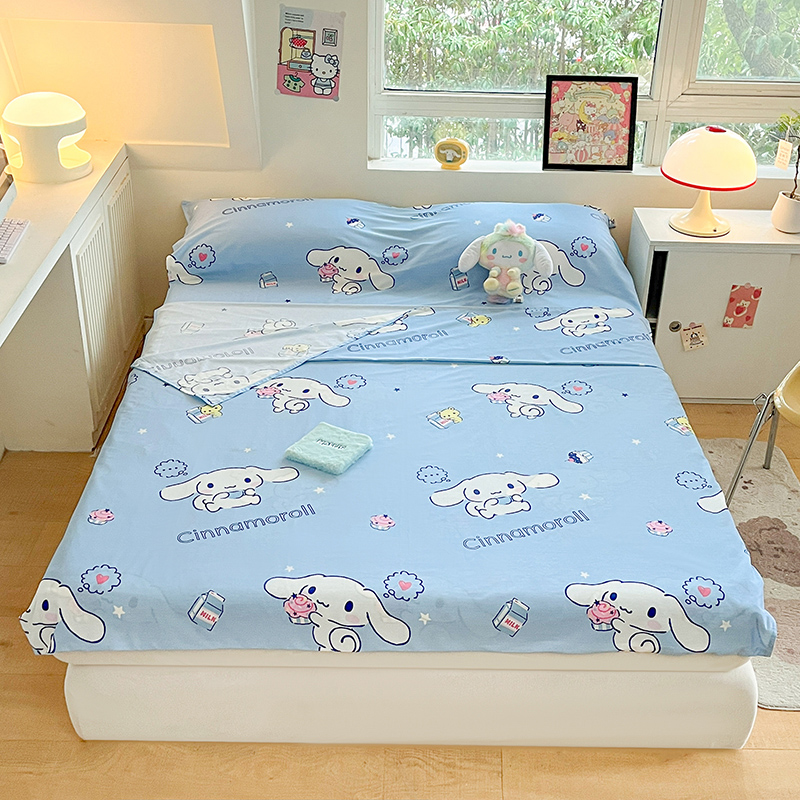 桃子 新款三丽鸥正版授权纯棉旅行隔脏睡袋火车出行睡袋系列（送同款收纳袋） 纯棉睡袋-牛奶玉桂狗