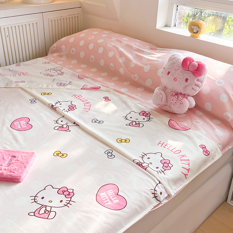 91家纺网 家纺一手货源 找家纺 金爱家 2024新款三丽鸥正版授权纯棉旅行隔脏睡袋火车出行睡袋系列（送同款收纳袋） 纯棉睡袋-爱心kitty