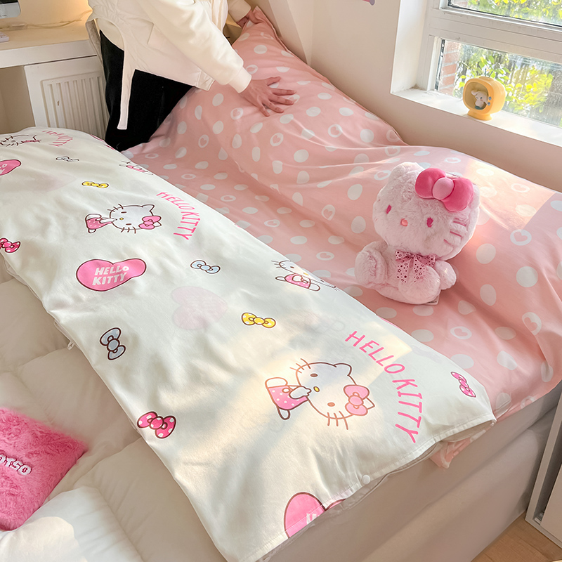 91家纺网 家纺一手货源 找家纺 金爱家 2024新款三丽鸥正版授权纯棉旅行隔脏睡袋火车出行睡袋系列（送同款收纳袋） 纯棉睡袋-爱心kitty