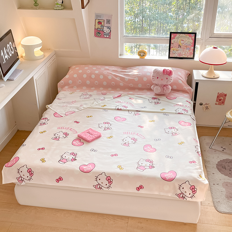 91家纺网 家纺一手货源 找家纺 金爱家 2024新款三丽鸥正版授权纯棉旅行隔脏睡袋火车出行睡袋系列（送同款收纳袋） 纯棉睡袋-爱心kitty