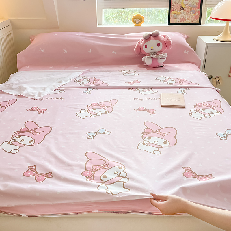 91家纺网 家纺一手货源 找家纺 金爱家 2024新款三丽鸥正版授权纯棉旅行隔脏睡袋火车出行睡袋系列（送同款收纳袋） 纯棉睡袋-蝴蝶结美乐蒂