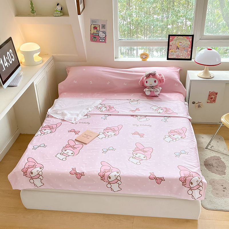 91家纺网 家纺一手货源 找家纺 金爱家 2024新款三丽鸥正版授权纯棉旅行隔脏睡袋火车出行睡袋系列（送同款收纳袋） 纯棉睡袋-蝴蝶结美乐蒂