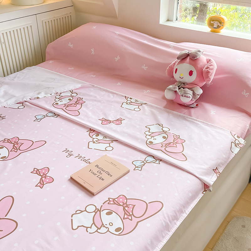 91家纺网 家纺一手货源 找家纺 金爱家 2024新款三丽鸥正版授权纯棉旅行隔脏睡袋火车出行睡袋系列（送同款收纳袋） 纯棉睡袋-蝴蝶结美乐蒂