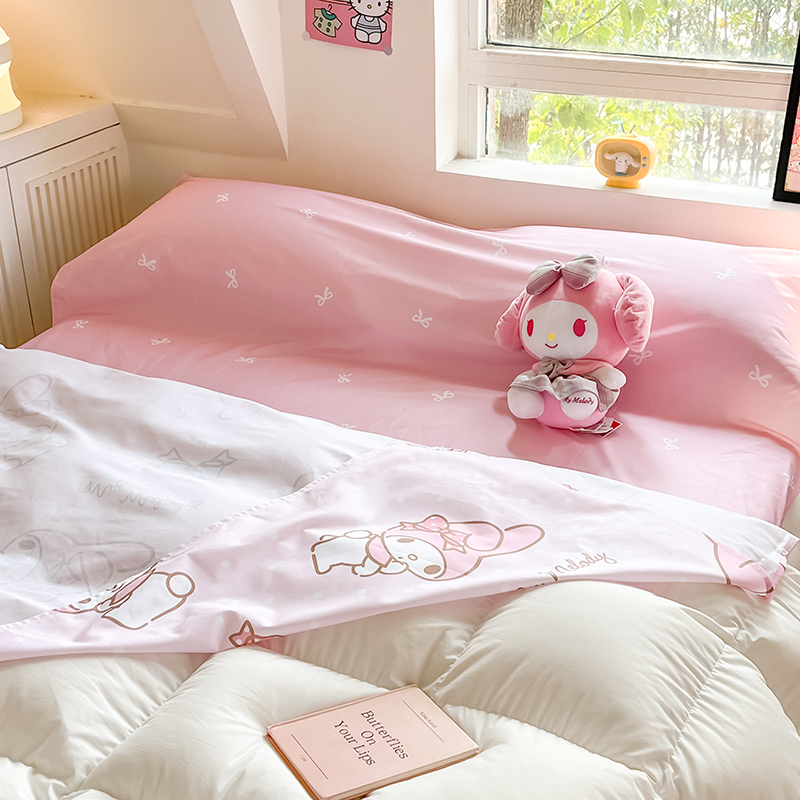 91家纺网 家纺一手货源 找家纺 金爱家 2024新款三丽鸥正版授权纯棉旅行隔脏睡袋火车出行睡袋系列（送同款收纳袋） 纯棉睡袋-蝴蝶结美乐蒂