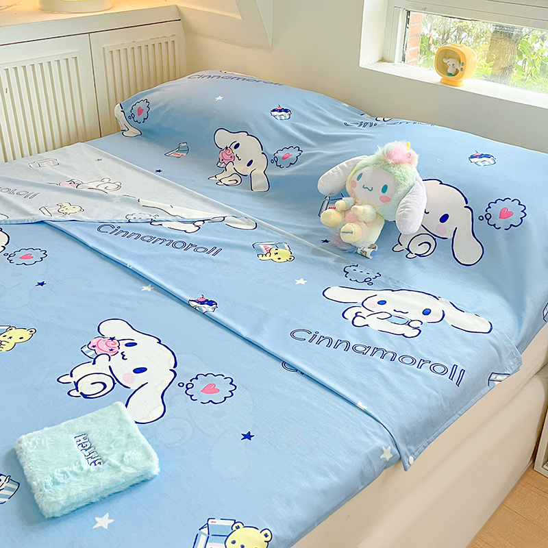 91家纺网 家纺一手货源 找家纺 金爱家 2024新款三丽鸥正版授权纯棉旅行隔脏睡袋火车出行睡袋系列（送同款收纳袋） 纯棉睡袋-牛奶玉桂狗