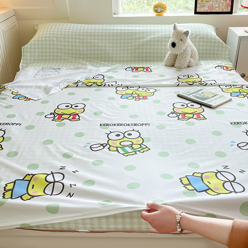 91家纺网 家纺一手货源 找家纺 金爱家 2024新款三丽鸥正版授权纯棉旅行隔脏睡袋火车出行睡袋系列（送同款收纳袋） 纯棉睡袋-清新青蛙