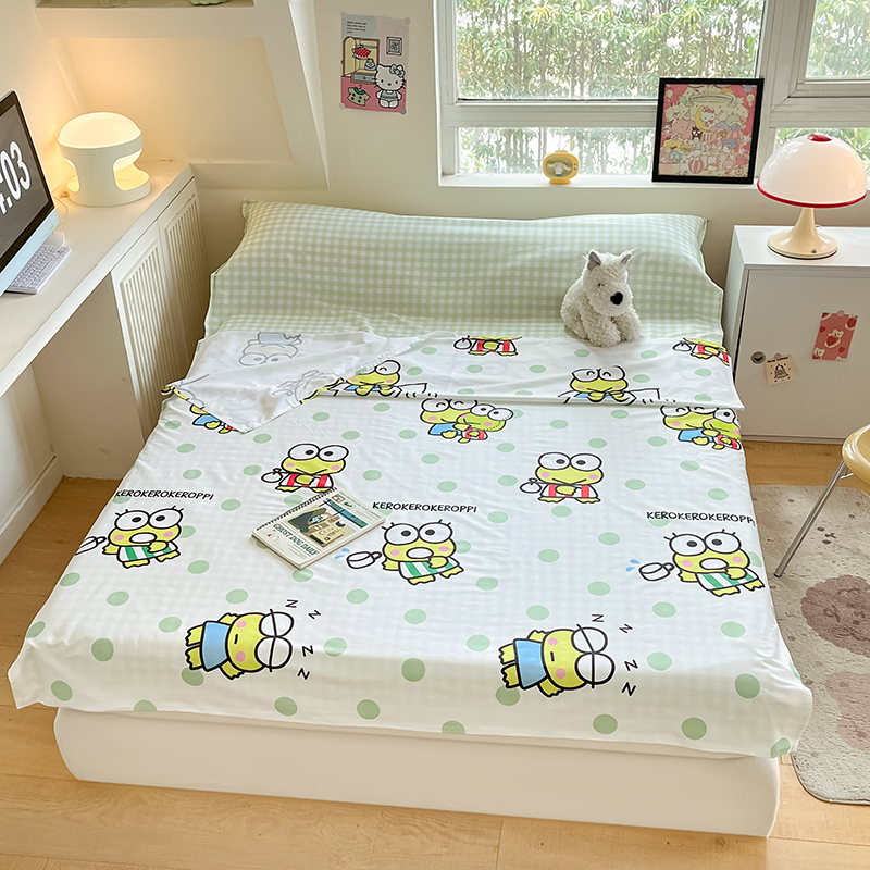 91家纺网 家纺一手货源 找家纺 金爱家 2024新款三丽鸥正版授权纯棉旅行隔脏睡袋火车出行睡袋系列（送同款收纳袋） 纯棉睡袋-清新青蛙