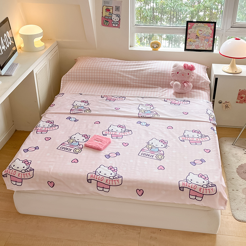 91家纺网 家纺一手货源 找家纺 金爱家 2024新款三丽鸥正版授权纯棉旅行隔脏睡袋火车出行睡袋系列（送同款收纳袋） 纯棉睡袋-糖果kitty