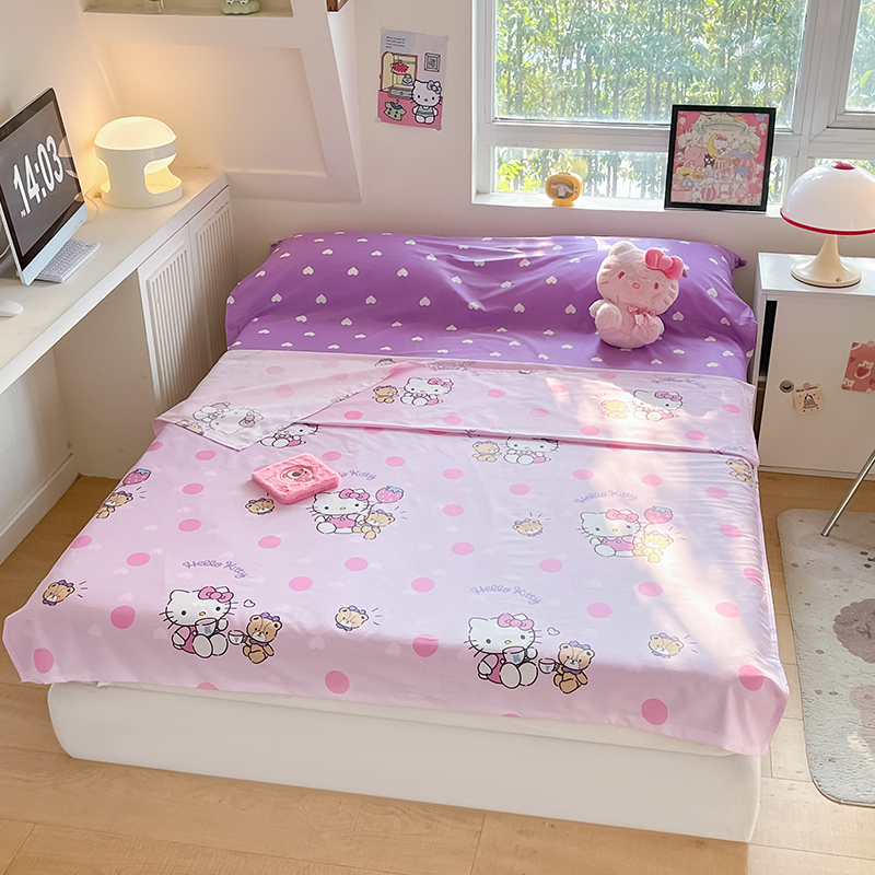 91家纺网 家纺一手货源 找家纺 金爱家 2024新款三丽鸥正版授权纯棉旅行隔脏睡袋火车出行睡袋系列（送同款收纳袋） 纯棉睡袋-玩偶kitty