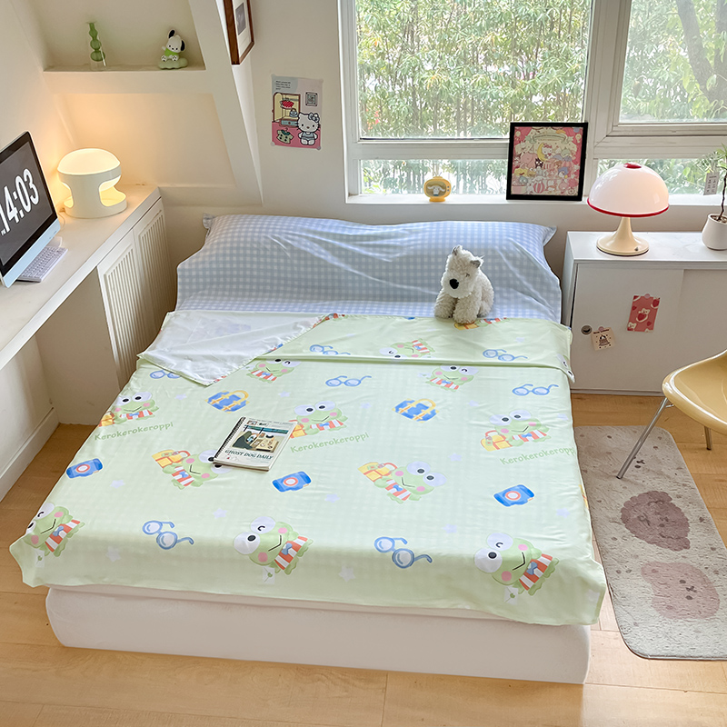 91家纺网 家纺一手货源 找家纺 金爱家 2024新款三丽鸥正版授权纯棉旅行隔脏睡袋火车出行睡袋系列（送同款收纳袋） 纯棉睡袋-微笑大眼蛙