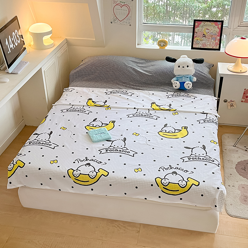 91家纺网 家纺一手货源 找家纺 金爱家 2024新款三丽鸥正版授权纯棉旅行隔脏睡袋火车出行睡袋系列（送同款收纳袋） 纯棉睡袋-香蕉帕恰狗