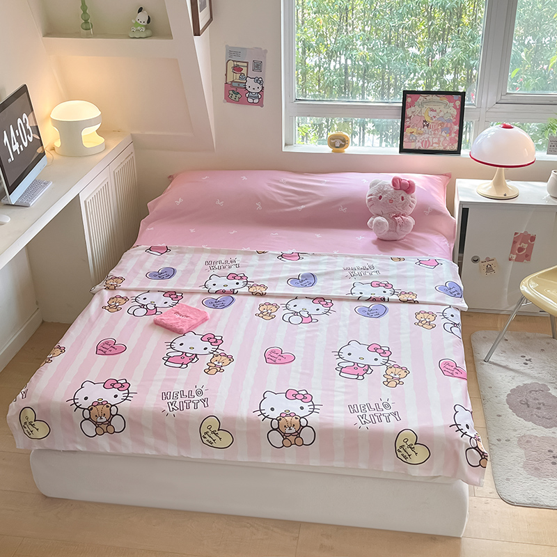 91家纺网 家纺一手货源 找家纺 金爱家 2024新款三丽鸥正版授权纯棉旅行隔脏睡袋火车出行睡袋系列（送同款收纳袋） 纯棉睡袋-小熊kitty