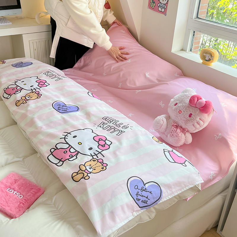 91家纺网 家纺一手货源 找家纺 金爱家 2024新款三丽鸥正版授权纯棉旅行隔脏睡袋火车出行睡袋系列（送同款收纳袋） 纯棉睡袋-小熊kitty