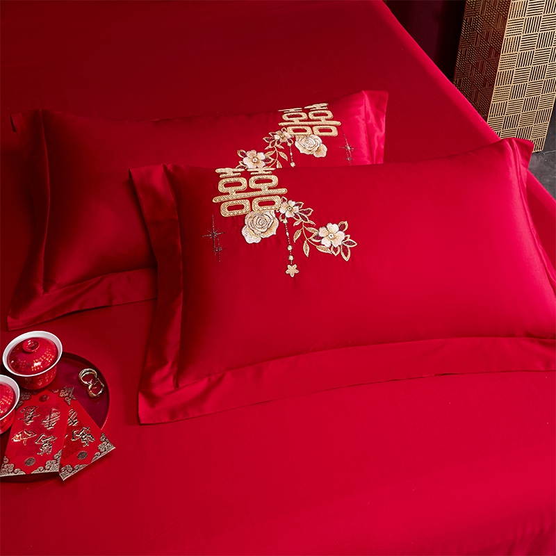 91家纺网 家纺一手货源 找家纺 博之洋婚庆 2026新款婚庆刺绣四件套新婚贺喜-金