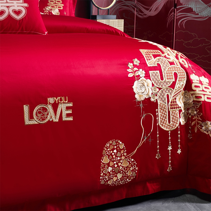 91家纺网 家纺一手货源 找家纺 博之洋婚庆 2026新款婚庆刺绣四件套新婚贺喜-金