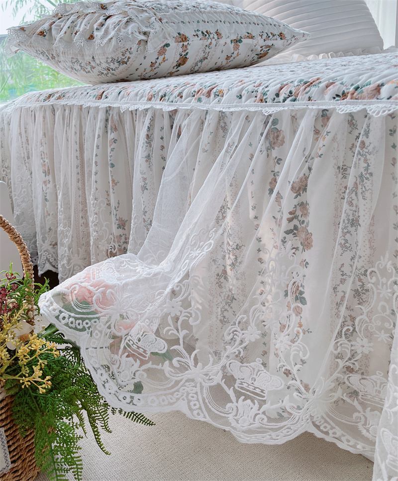 91家纺网 家纺一手货源 找家纺 （总）胜权家纺 2024新款13372全棉夹棉宫廷风皇冠蕾丝床裙