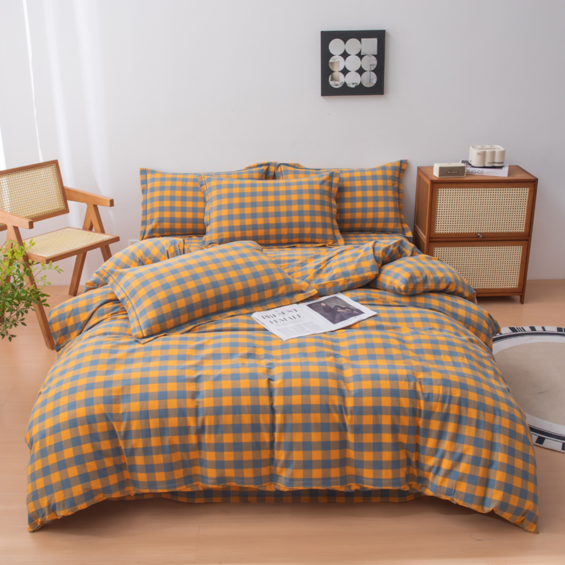 喜四方 2024新款色织全棉水洗棉四件套简兮-中格