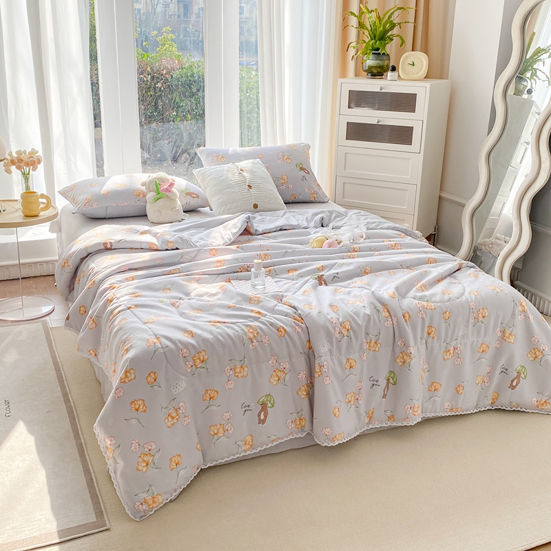 91家纺网 家纺一手货源 找家纺 （总）羋多家纺 2024新款小清新花边水洗棉夏被夏被四件套