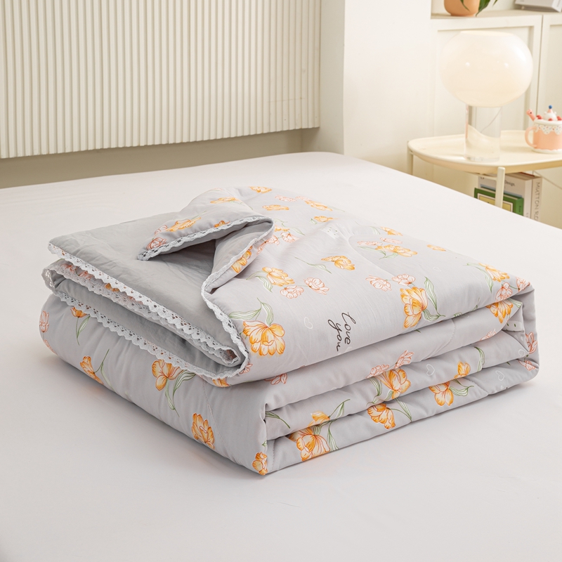 91家纺网 家纺一手货源 找家纺 羋多 2024新款小清新花边水洗棉夏被夏凉被夏被四件套被子 花开半夏