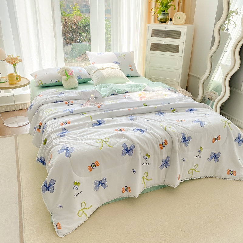 91家纺网 家纺一手货源 找家纺 羋多 2024新款小清新花边水洗棉夏被夏凉被夏被四件套被子 简单爱