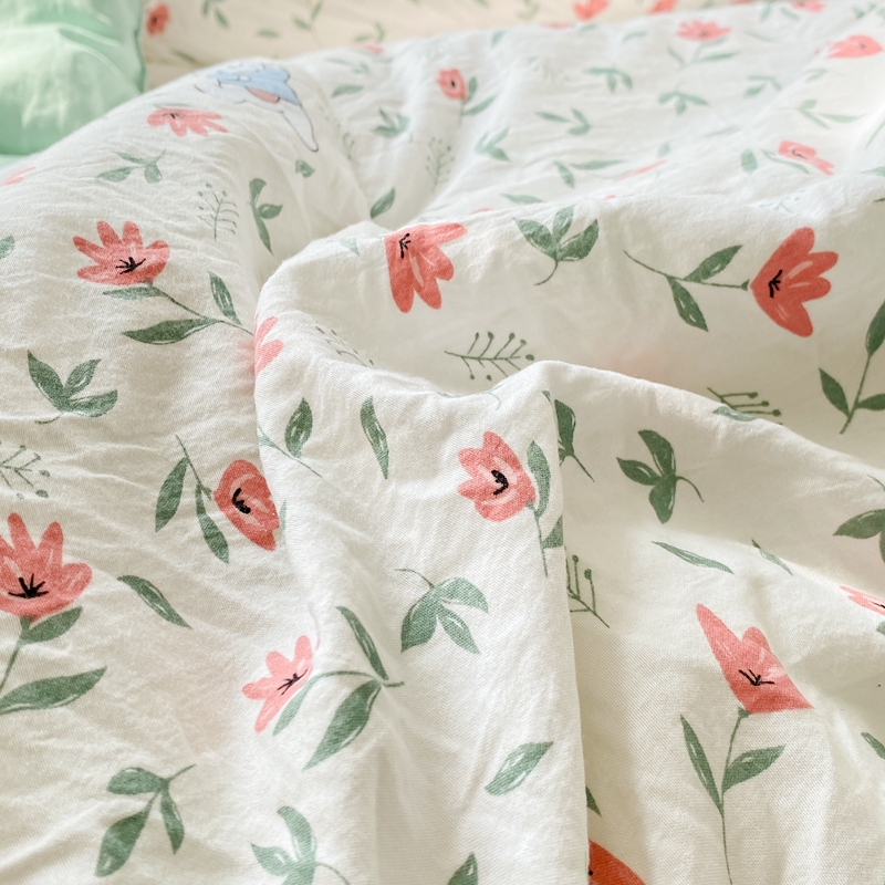 91家纺网 家纺一手货源 找家纺 羋多 2024新款小清新花边水洗棉夏被夏凉被夏被四件套被子 小碎花