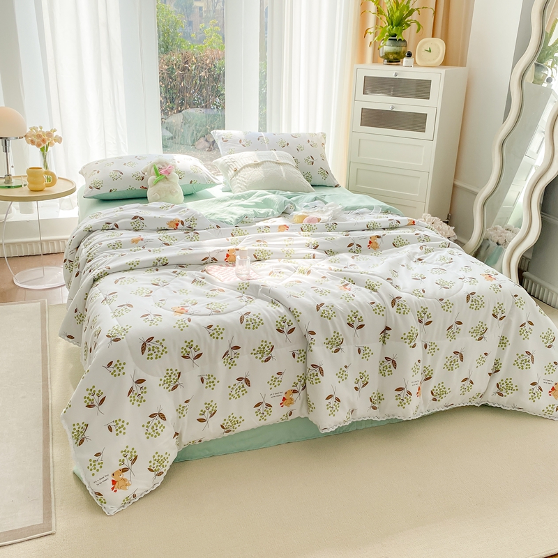 91家纺网 家纺一手货源 找家纺 羋多 2024新款小清新花边水洗棉夏被夏凉被夏被四件套被子 一见倾心