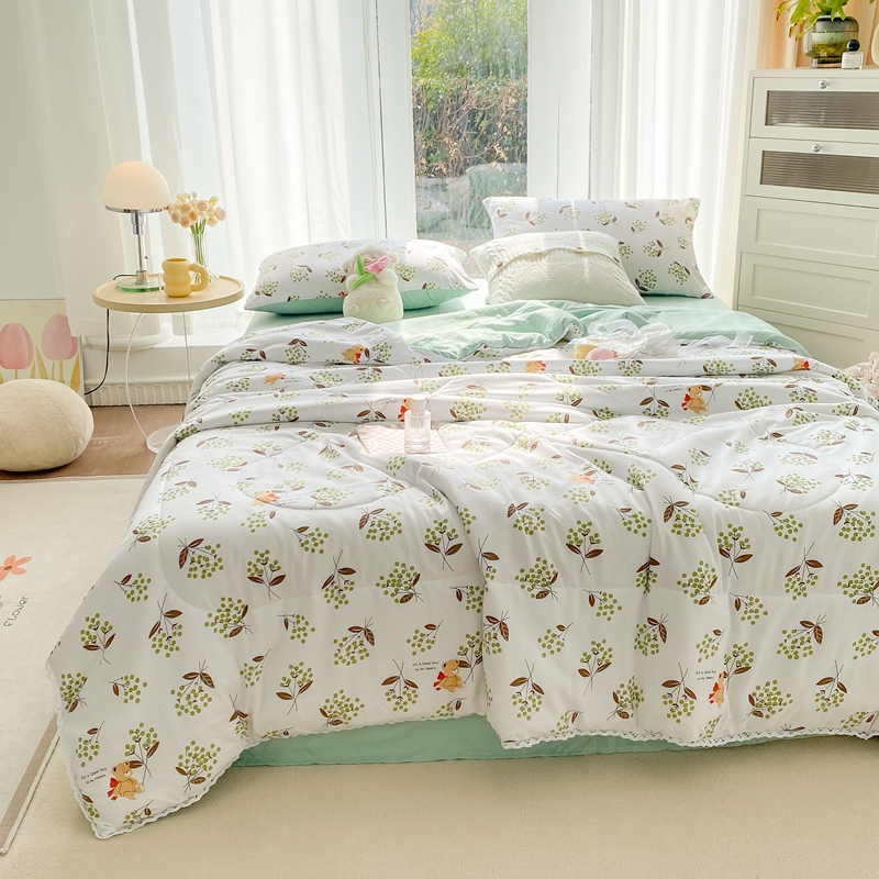 91家纺网 家纺一手货源 找家纺 羋多 2024新款小清新花边水洗棉夏被夏凉被夏被四件套被子 一见倾心