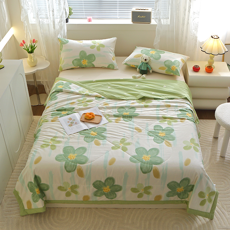 91家纺网 家纺一手货源 找家纺 金柚子2024新款全棉印花夏凉被 半夏花语