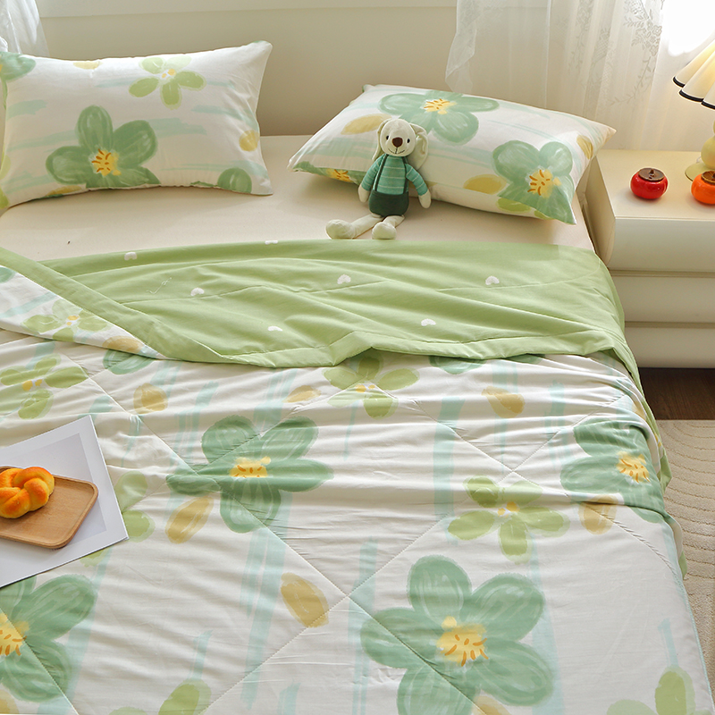 91家纺网 家纺一手货源 找家纺 金柚子2024新款全棉印花夏凉被 半夏花语