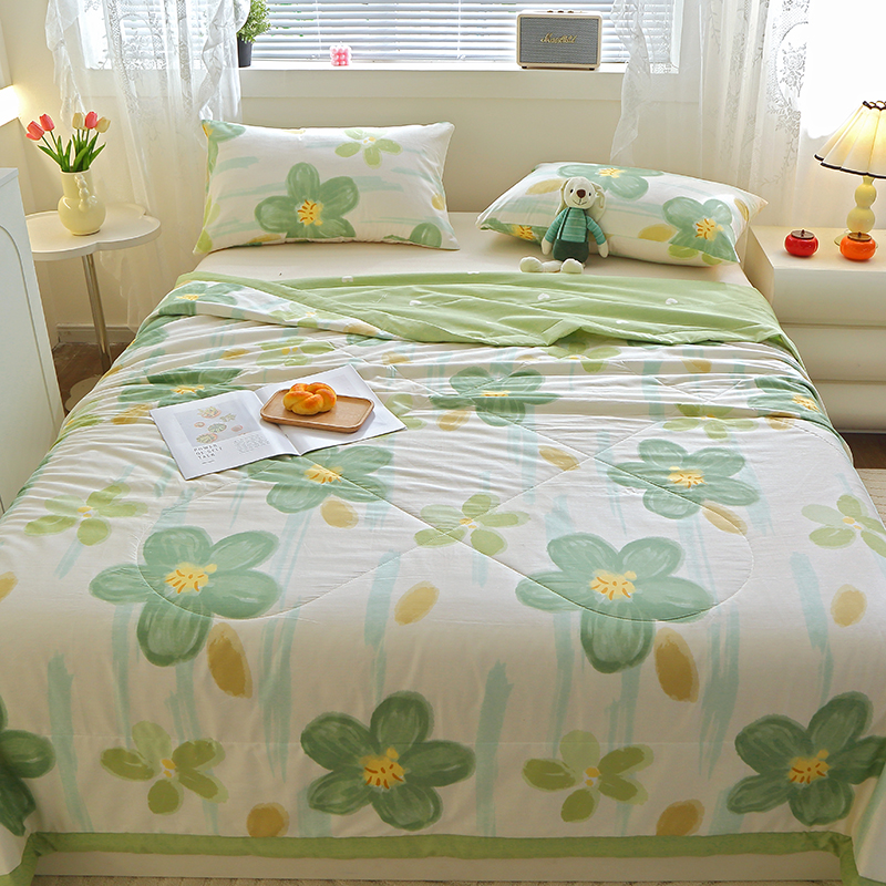 91家纺网 家纺一手货源 找家纺 金柚子2024新款全棉印花夏凉被 半夏花语