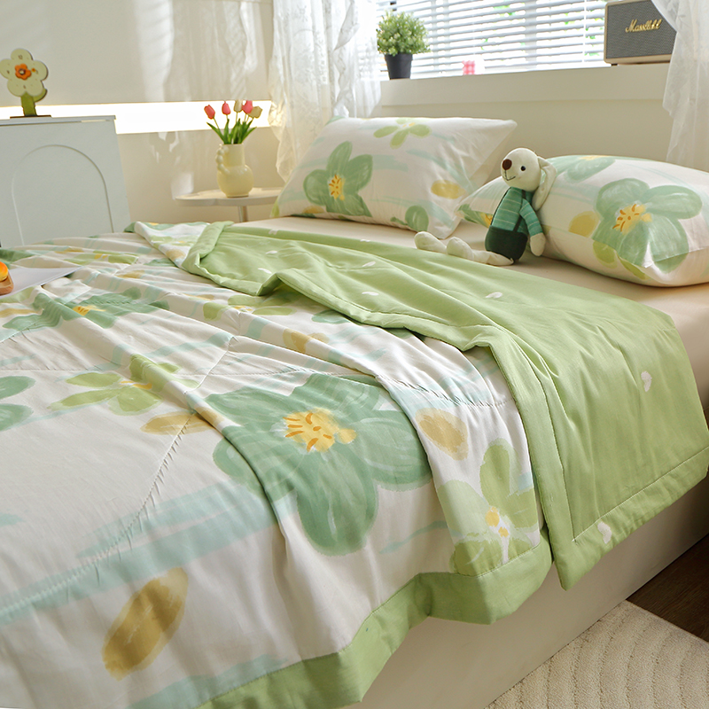 91家纺网 家纺一手货源 找家纺 金柚子2024新款全棉印花夏凉被 半夏花语