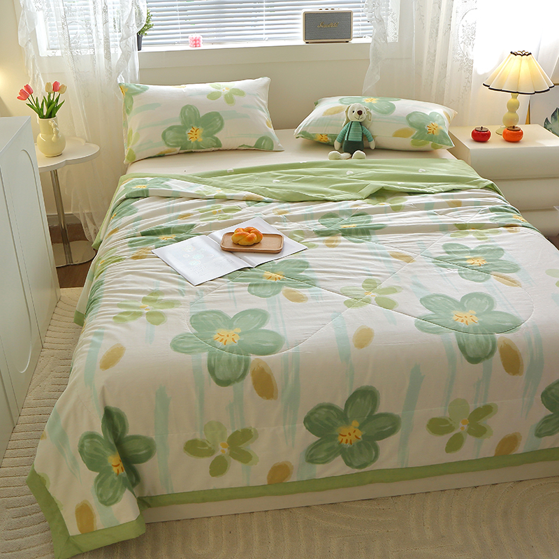 91家纺网 家纺一手货源 找家纺 金柚子2024新款全棉印花夏凉被 半夏花语