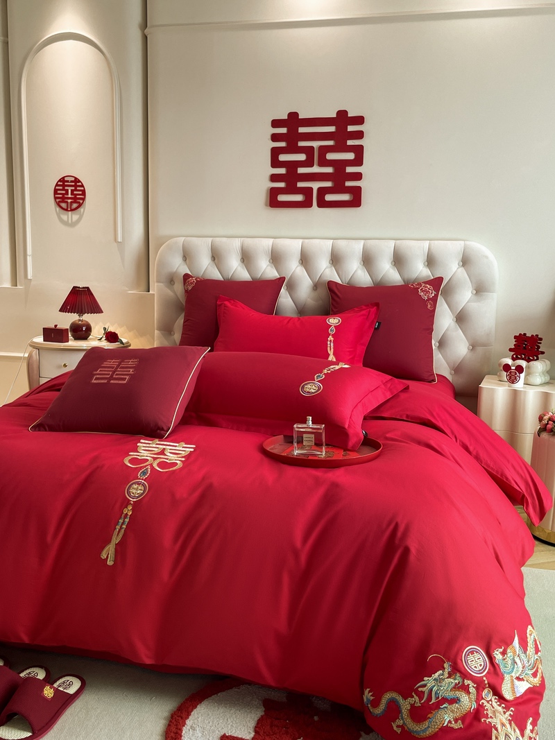 91家纺网 家纺一手货源 找家纺 佳汐蓝 2024新款春夏国风中式婚庆系列 龙凤吉祥