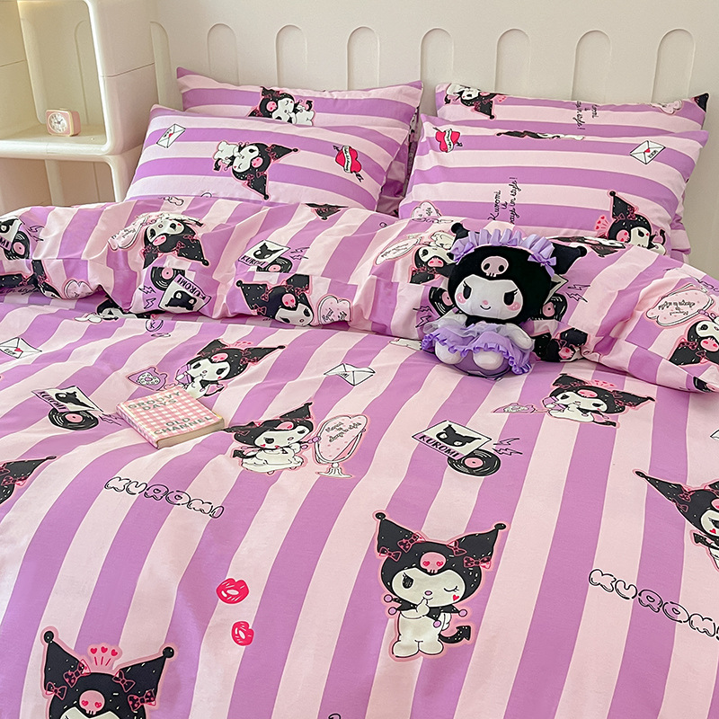 91家纺网 家纺一手货源 找家纺 博雅 2024新款三丽鸥正版授权全棉活性印花四件套 库洛米精灵