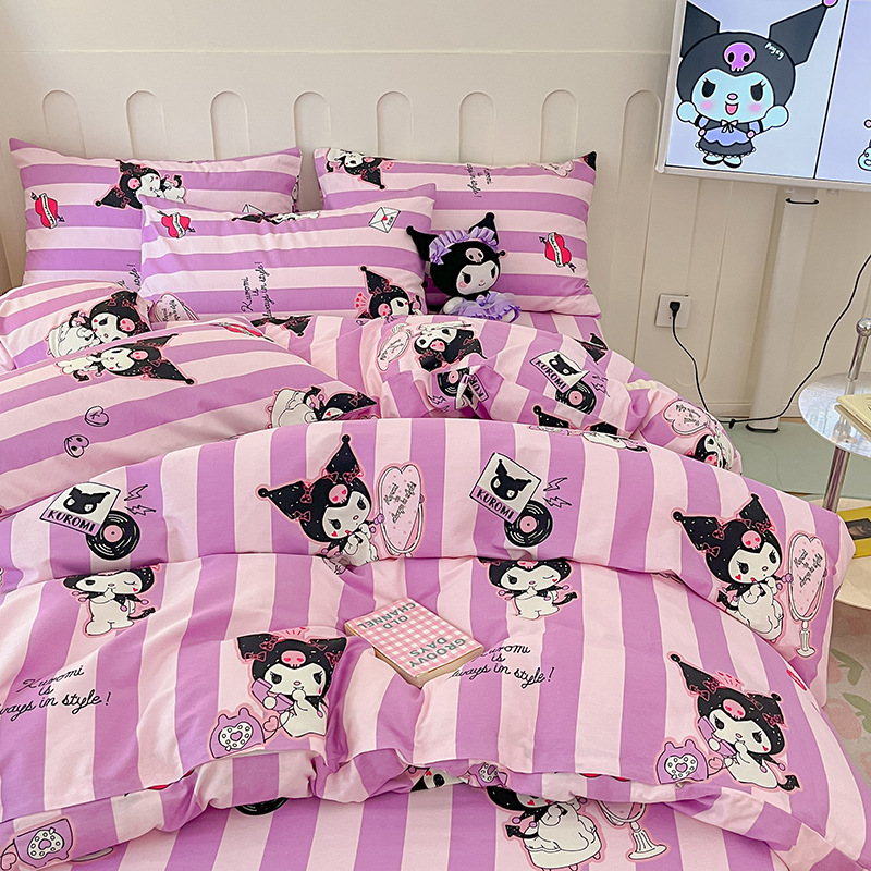 91家纺网 家纺一手货源 找家纺 博雅 2024新款三丽鸥正版授权全棉活性印花四件套 库洛米精灵