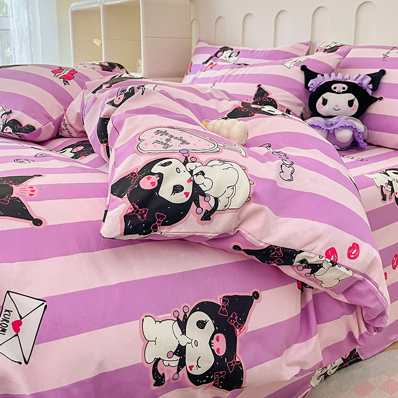 91家纺网 家纺一手货源 找家纺 博雅 2024新款三丽鸥正版授权全棉活性印花四件套 库洛米精灵