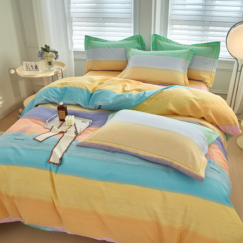 91家纺网 家纺一手货源 找家纺 金纱玉纺家纺 2024新款加厚AB版四件套 彩色生活