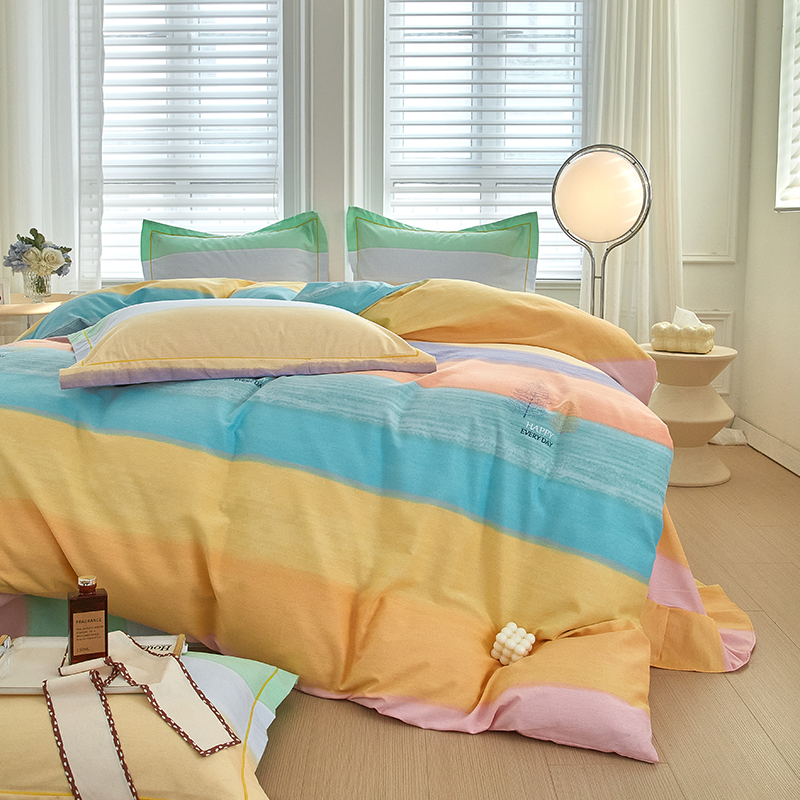 91家纺网 家纺一手货源 找家纺 金纱玉纺家纺 2024新款加厚AB版四件套 彩色生活