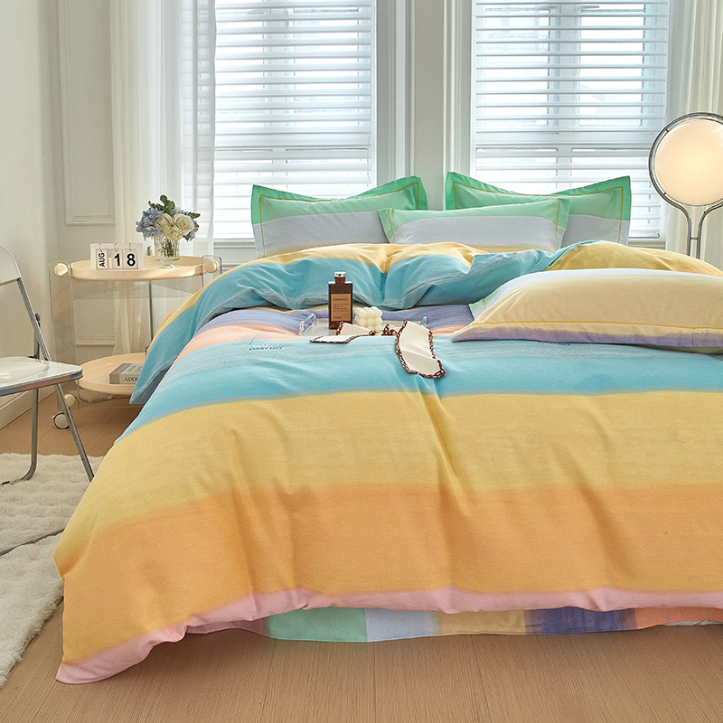 91家纺网 家纺一手货源 找家纺 金纱玉纺家纺 2024新款加厚AB版四件套 彩色生活