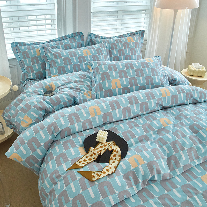 91家纺网 家纺一手货源 找家纺 金纱玉纺家纺 2024新款加厚AB版四件套 都市节奏-蓝