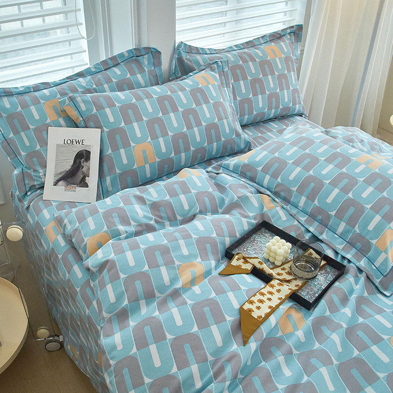 91家纺网 家纺一手货源 找家纺 金纱玉纺家纺 2024新款加厚AB版四件套 都市节奏-蓝