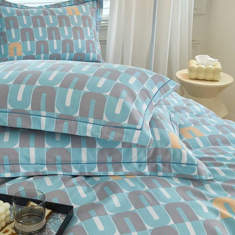 91家纺网 家纺一手货源 找家纺 金纱玉纺家纺 2024新款加厚AB版四件套 都市节奏-蓝