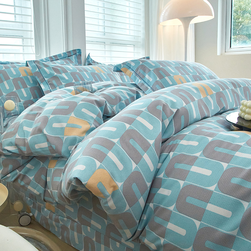 91家纺网 家纺一手货源 找家纺 金纱玉纺家纺 2024新款加厚AB版四件套 都市节奏-蓝