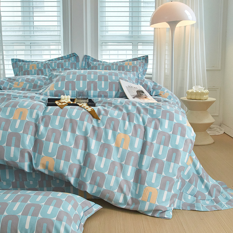 91家纺网 家纺一手货源 找家纺 金纱玉纺家纺 2024新款加厚AB版四件套 都市节奏-蓝